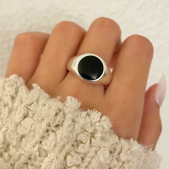 Jewelry - 925 Sterling Silver Black Circle Ring Chunky Ring Oval Ring Thick Ring